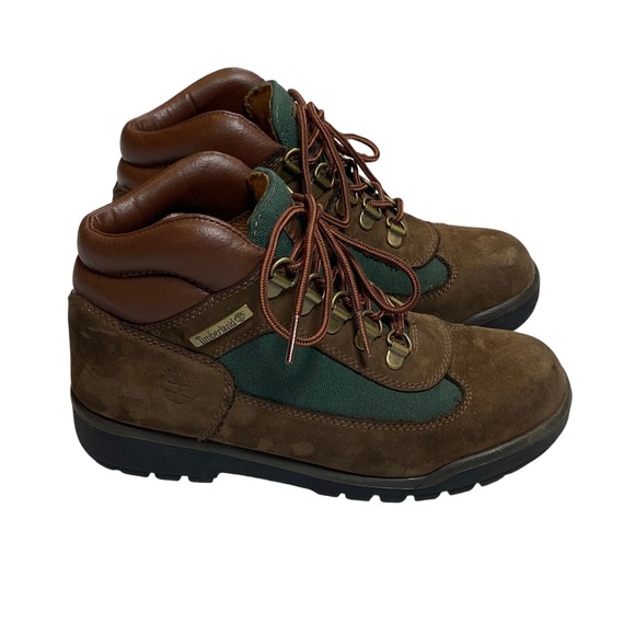 Timberland Other - Kids Timberland Field Boots Brown Suede Green‎ Canvas  Hiking Boots Size 4 Youth